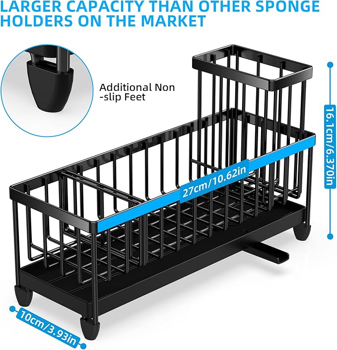 Moforoco Extra Large Sponge Holder for Kitchen Sink Organizer Caddy, Dish Brush Scrubber Holder,Stainless Steel Sink Box Utensil Holder,Soap Dispenser Set Tray Counter Accessories & Storage Rack
