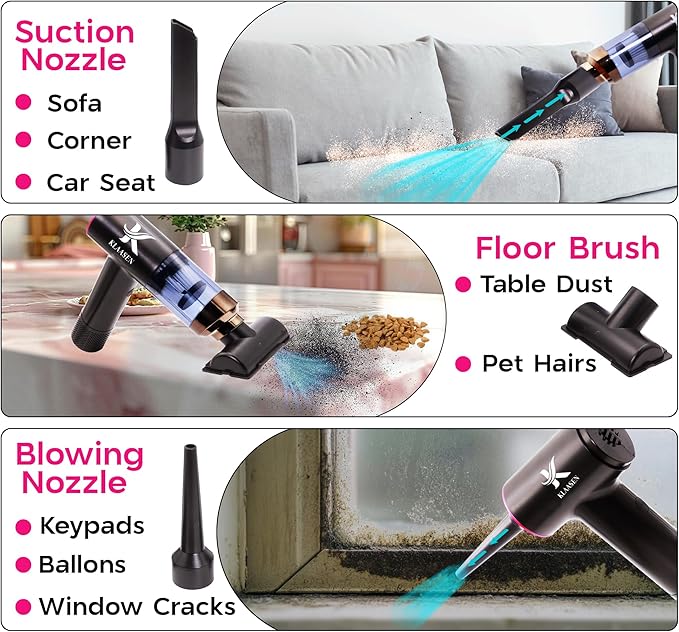 Handheld Car Vacuum Portable Cordless Cleaner, Dual Suction 7.5K & 12k Pa, Mini, Handheld, Small, Powerful, Portable | Blower, Inflator, Deflator & Dustbuster | for Car, Home, Kitchen & Office| Black