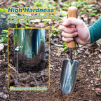 Berry&Bird Potting Trowel, Stainless Steel Serrated Hand Shovel, Wood Handle Garden Trowel Tool with Measuring Scale for Effortless Digging,Roots，Planting, Cutting and Transplanting