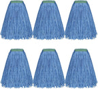 Matthew Cleaning 20oz 6Pack Cotton Floor Mop,Cotton Looped-Open String Heavy Duty String Refills, Universal Headband Blend,Mop Head Replacement for Home, Industrial and Commercial Use(Blue)