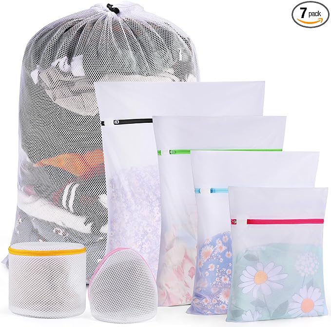 7 Pcs 7 Size Mesh Laundry Bags for Delicates with Premium Zipper, Lingerie Bags for Washing Delicates, Travel Storage Organize Bag, Clothing Washing Bags for Curtain, Blouse, Bra, Hosiery, Underwear