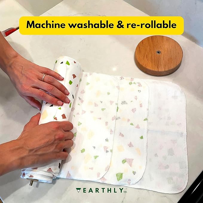 Reusable Paper Towels - 10 Pack - Roll of Washable Cotton Cloth Paper Towels - Paperless Reusable Napkins Cloth Washable - Absorbent + Long Lasting - Zero Waste Products - (Lemon)