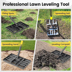 Lawn Leveling Rake, Heavy Duty 17"x10" Curved Ground Plate, 72" Long Handle Lawn Leveler Tool Landscape Rake for Compost Soil Dirt Sand Grass Peat Moss