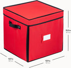 ZOBER Christmas Ornament Storage Box - Stores 64 3" Ornaments with Drawer Style Trays - Tear Proof 600D Oxford Fabric - Ornament Organizer Storage Box, Durable Christmas Containers Holder - Red
