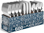 Exquisite Silver Plastic Silverware Heavy Duty 600 Pack - Utensil Caddy For Parties, Utensil Holder For Kitchen Counter 200 Each Plastic Spoons Forks & Knives Set Flatware Sets Disposable Silverware.