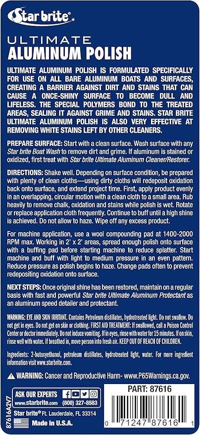 STAR BRITE Ultimate Aluminum Polish - Add a Deep Protective Shine, Remove Light Oxidation & Preserve Restored Finish - Marine Grade for Pontoons, Jon Boats & Canoes 16 OZ (087616)