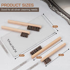 TAKAVU Horsehair Detail Brush Set, Silver Cleaning Brushes & Polish Cloth for Silverware Plateware Jewelry