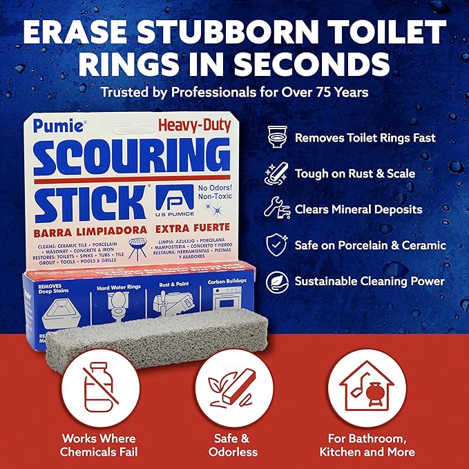 PUMIE Pumice Scouring Stick for Cleaning Toilet Rings Stain & Hard Water Rings, Tough Bathroom, Pools & Tubs, Extra Strong Heavy Duty Pumice Stone for Toilet Cleaning, Rust, Grills & Ovens- Pack of 12