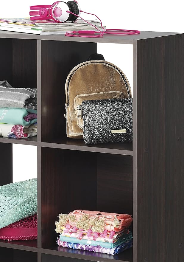 Whitmor 12 Cube Storage Organizer, 4 Tier Stackable Mdf Wood Bookcase, Open Storage Display Bookshelf, Storage Cabinet for Living Room, Bedroom, Home, Office, 35.1"L x 11.7"W x 47.5"H, Black