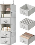 Vailando 6-Shelf Hanging Closet Organizer with 3 Drawers, Closet Hanging Shelves with Removable Fabric Drawers for Wardrobe, Nursery & Dorm Storage, Silver Gray