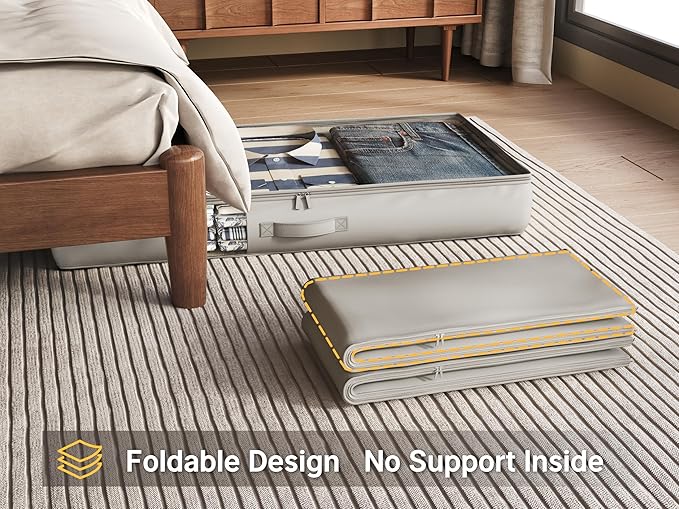 Under Bed Storage Containers with Window, Closet Organizers and Storage Bags, Foldable Underbed Storage Bags for Blankets, Clothing, Comforter, Linen Sheets, Wrapping Paper, 3 Pack, Grey