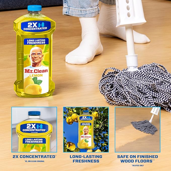 Mr. Clean All Purpose Cleaner, Floor Cleaner for Mopping Home, Bathroom, & Kitchen, Cleaning Liquid for Mop & Bucket, Cleaning Supplies, Multi-Surface Dilutable, Lemon, 41oz