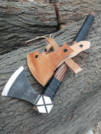Kacha Store | custom handmade Viking medieval Axe with Viking gift,Hand Axe,Viking Gifts for Men,Camping Tomahawk,Bearded,Valhalla Axe with Leather Sheath (Battle axe) (Valhalla)