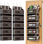 5 Tier Over The Door Organizer - Large Capacity Behind Door Hanging Shelves with 10 Mesh Pockets and Clear Windows, Closet Organizers and Storage for Bathroom, Bedroom, Nursery, 2 Pack Brown