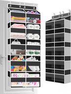 Over The Door Organizer Multi Pocket,5 Tier Large Hanging Shelf for Storage Kids Toys, Diapers, Clothes,Yarn,Heavy Duty Behind Door Storage for Bedroom Bathoom Nursery Closet Pantry,Black