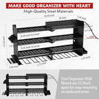 Power Tool Organizer with Charging Station, 4 Layers 8 Drill Holder Wall Mount,Metal Garage Rack with 10A Power Strip,Tool Shelves with Hooks,Drill Bit Storage, for Men Dad (Black)