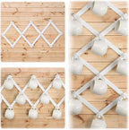 Dseap Accordian Wall Hanger: 16” High Wooden Wall Expandable Coat Rack, Hat Rack Holder, Accordion Hook for Baseball Caps, Coats, Mugs, 13 Peg Hooks, White