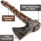 Norse Tradesman 18-Inch Viking Throwing Axe - Fully Sharpened Norse Hand-Axe - Carbon Steel Head with Premium Leather Cross Stitch