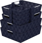 NEATERIZE Baskets For Organizing Set Of 9 Navy - Storage Baskets For Shelves - Perfect Closet Organizer Bins, Bathroom Basket, and Pantry Basket - Small Storage Bin For Shelves - Bin For Organization