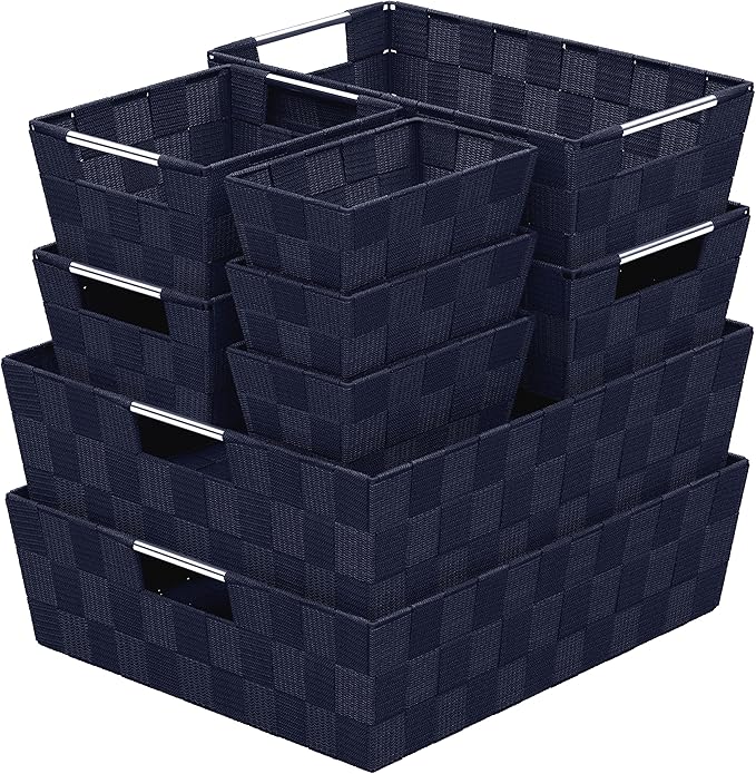 NEATERIZE Baskets For Organizing Set Of 9 Navy - Storage Baskets For Shelves - Perfect Closet Organizer Bins, Bathroom Basket, and Pantry Basket - Small Storage Bin For Shelves - Bin For Organization
