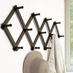 Dseap Accordion Wall Hanger:16'' High Wooden Wall Expandable Coat Rack,Hat Rack Holder,Accordion Hook for Baseball Caps,Coats,13 Peg Hooks,Dark Walnut