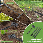 Manual Weeder Tool,4 Tines Garden Weeding Rake with Sharp Blade,55 Inch Long Handle,Heavy Duty Stand Weeding Tool for Weeding Loosening Soil Gathering Leaf Leveling Thatch Rake