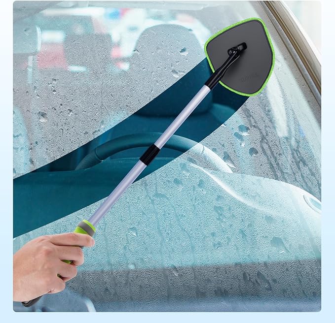 XINDELL Windshield Cleaner Tool – 360° Rotation Large Head Car Window Cleaning Kit with Extendable Handle, 5 Microfiber Velcro Stick Pads, Dry&Wet Use for Auto Glass, Trucks, SUVs, RVs, Home