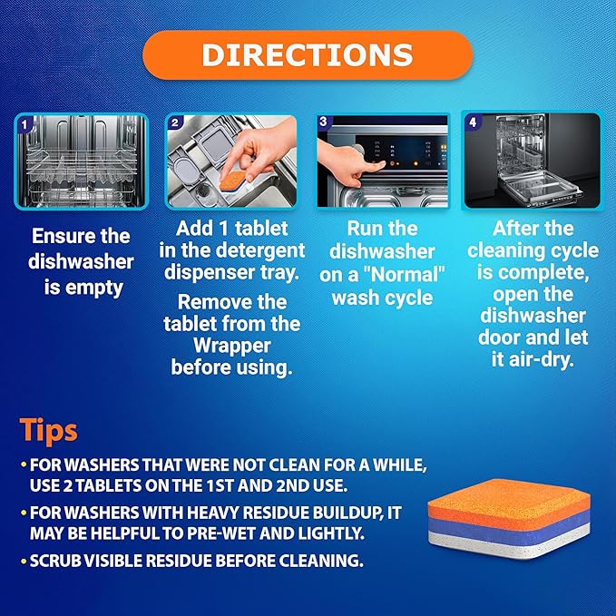 Washer & Dishwasher Cleaner Tablets - 2-in-1 Deep Cleaning for Pet Owners - Remove Pet Hair, Smells & Hard Water Build-Up - HE & Septic Safe - Scented Descaler Pods with Citric Acid - 56 Tabs, Citrus
