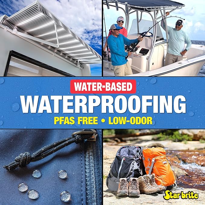 STAR BRITE Low-Odor Water-Based Waterproofing - Adds And Restores Water-Repellency And UV Protection To New, Delicate, Aged, Worn Or Sun-Damaged Fabrics