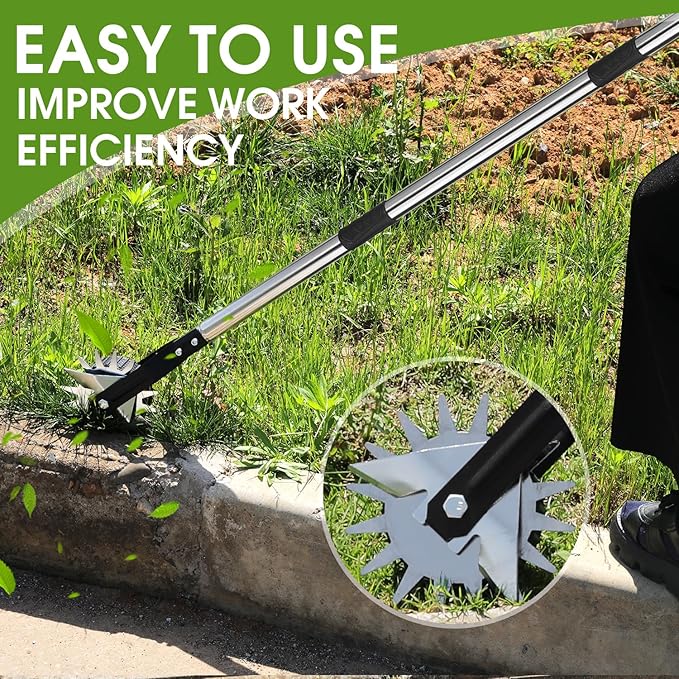 Wheel Rotary Edger Manual Lawn Tool for Sidewalk Edger Rotary Wheel Rotary Wheel Manual Edger Lawn Tool Strong 4 Sections Stainless Steel Handle