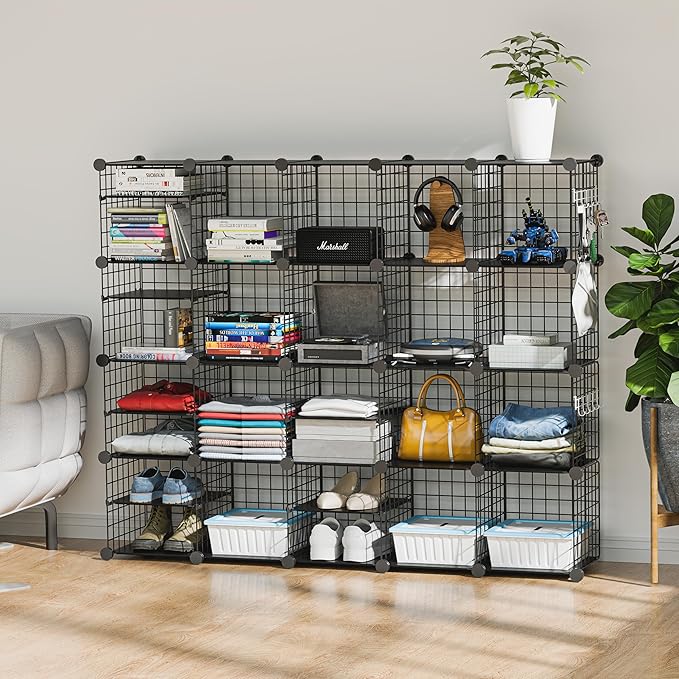 Wire Cube Storage Organizer, 20 Cubes Converted into 23 Cubes, Sturdy Metal Grids Storage Shelf Closet Shelving Units and Storage, Shelves for Bedroom LIvingroom Office