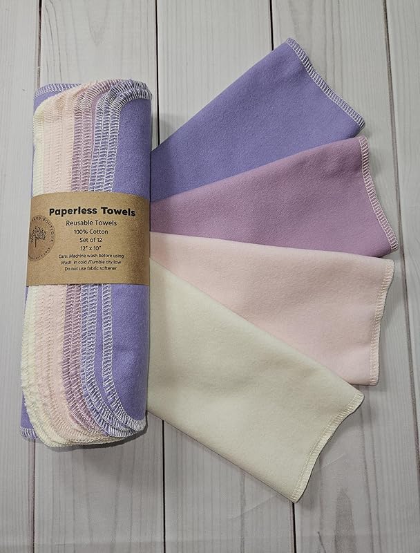 Paperless Towels, 12-12" X 10" Washable Paper Towels, Reusable Paper Towels, 100% Cotton (Lavenders)
