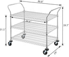 Finnhomy 3-Tier Commercial Grade Rolling Cart, Heavy Duty Utility Cart with Wheels and Handles, Metal Kitchen Carts on Wheels with 600 lbs Capacity, Shelf Size 24" D x 40" W, NSF