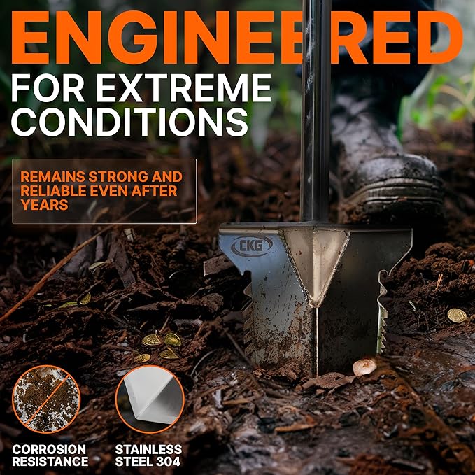 CKG Adjustable Shovel for Metal Detecting with Double Serrated Blade, Stainless Steel 304 Metal Detector Portable Shovel, Metal Detector Accessories,Single