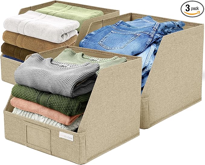 Storage Cubes – 12x12x10 Fabric Baskets for Organizing, Storage Baskets for Shelves, Open Front Fabric Bins, Closet Organizer Bins for Clothes, Towels, Sweaters, Linen – Brown, 3 Pack