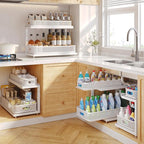 2-Pack 18.5 IN Depth Under Sink Organizer With Next-Gen Ball-Bearing Slides,Sophisticated Mesh 2-Tier Pull Out Shelf for Kitchen & Bathroom,Fits Small Items-White(Patented)