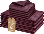 Native Fab Kitchen Towels & Dish Cloth Set, 100% Cotton, 8 Piece, Absorbent, Durable, Washable, Quick Drying Towel for Cleaning, Cooking, Baking - Ideal for Home, Bars & Everyday Use - Burgundy Wine