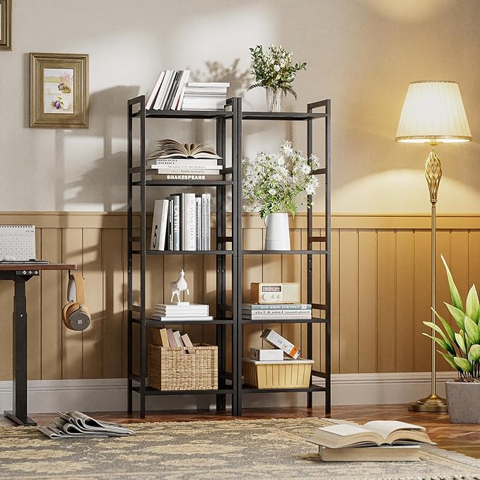 HITNET 5 Tier Narrow Bookshelf, Bamboo Bookcase, Slim Tall Storage Rack Free Standing Shelving Unit with Adjustable Shelves for Living Room Bedroom Bathroom, Black