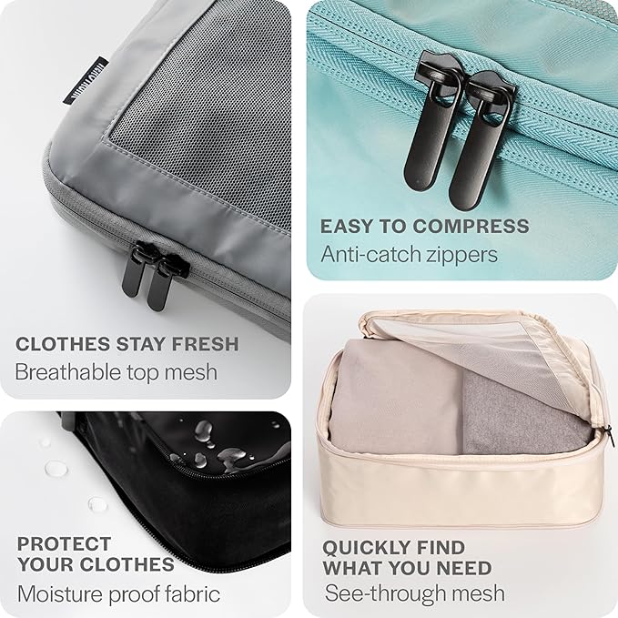 Compression Packing Cubes for Travel - Luggage Organizer Bags - Double Zipper Packing Cubes for Suitcases (4-Pack, Teal)