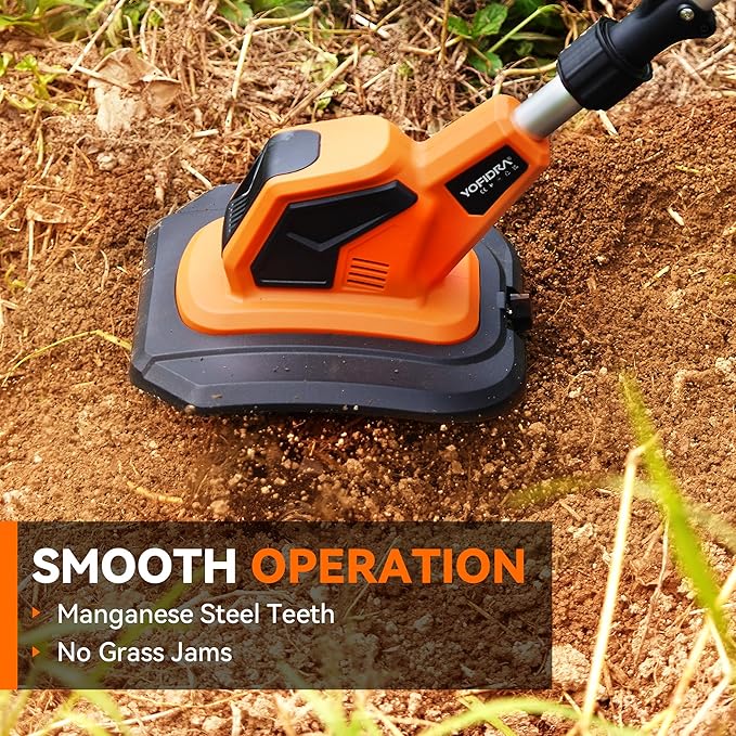 Cordless Tiller Cultivator, 21V 360RPM Electric Garden Tiller with 2x2.0Ah Battery & Charger, Battery Powered Garden Cultivator, 9" Width, 6.7" Depth, 48 Steel Tines Garden Rototiller for Gardening