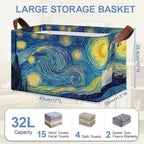Starry Night Moon Storage Basket with Handles,Collapsible Rectangle Organizer Bin for Room Decoration Books Box Baskets 17x11.5x10Inch