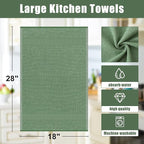 Homaxy Premium Kitchen Towels(18”x 28”, 8 Pack), Large Cotton Kitchen Hand Towels, Flat and Terry Dish Towels, 380 GSM Highly Absorbent Tea Towel Set with Hanging Loop, Grass Green