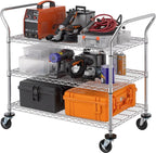 Finnhomy 3-Tier Commercial Grade Rolling Cart, Heavy Duty Utility Cart with Wheels and Handles, Metal Kitchen Carts on Wheels with 600 lbs Capacity, Shelf Size 24" D x 40" W, NSF