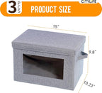 Citylife 3-Pack Collapsible Storage Bins with Lids, Linen Fabric Foldable Storage Boxes, Cube Closet Organization for Clothes, Blankets, Books, Gray