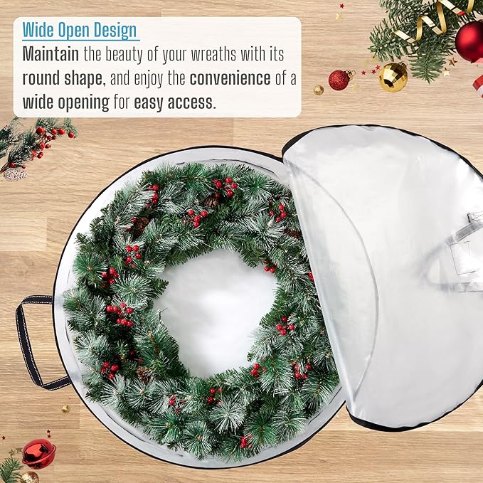 VENO 2 Pack Front Door Wreath Storage Container For Summer - 36 Inch Clear Wreath Bag, Christmas Garland Decoration Organizers with Zipper and Durable Handles (Clear, 36"-2 Pack)
