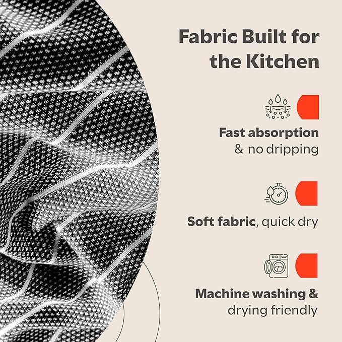 Zeppoli Classic Kitchen Towels - 6 Pack 100% Natural Cotton Towel Set, Reusable Wash Cloths, Absorbent Dish Towels, Machine Washable Hand Towels, Kitchen Essentials, 20" x 28" - Black VAR