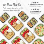 Bentgo Prep 60-Piece Variety Meal Prep Kit - Reusable PFAS & BPA-Free Food Containers 1-Compartment Trays, Prep Bowls, & Snack Boxes - Microwave, Freezer, & Dishwasher Safe (Gleam Metallics)