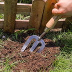 Berry&Bird Gardening Hand Fork, Stainless Steel Hand Weed Fork, Traditional Garden Hand Fork Tool with Ergonomic Ash Wood Handle for Weeding, Digging, Planting and Cultivating