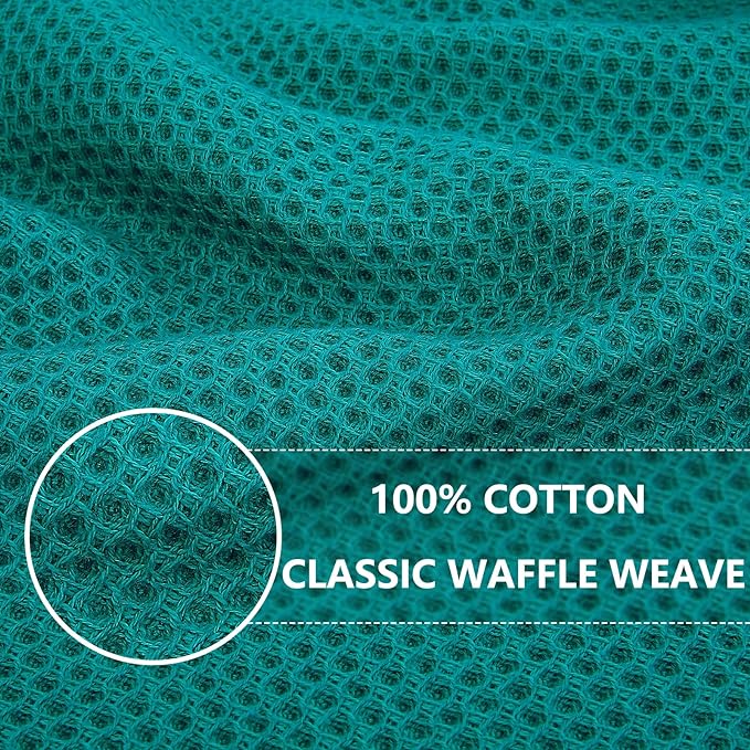 Homaxy 100% Cotton Waffle Weave Kitchen Dish Cloths, Ultra Soft Absorbent Quick Drying Dish Towels, 12 x 12 Inches, 8-Pack, Teal