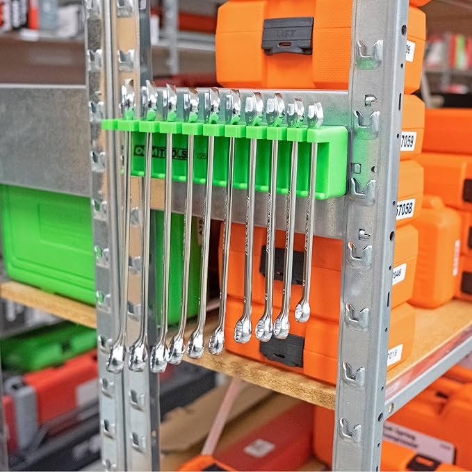 OEMTOOLS 22512 Magnetic Wrench Holder and Tool Organizer, Magnet Holds Up To 10 Wrenches To Most Metal Surfaces, SAE and Metric, 9.25 Inch Magnetic Tool Holder For Shop Or Garage, Green